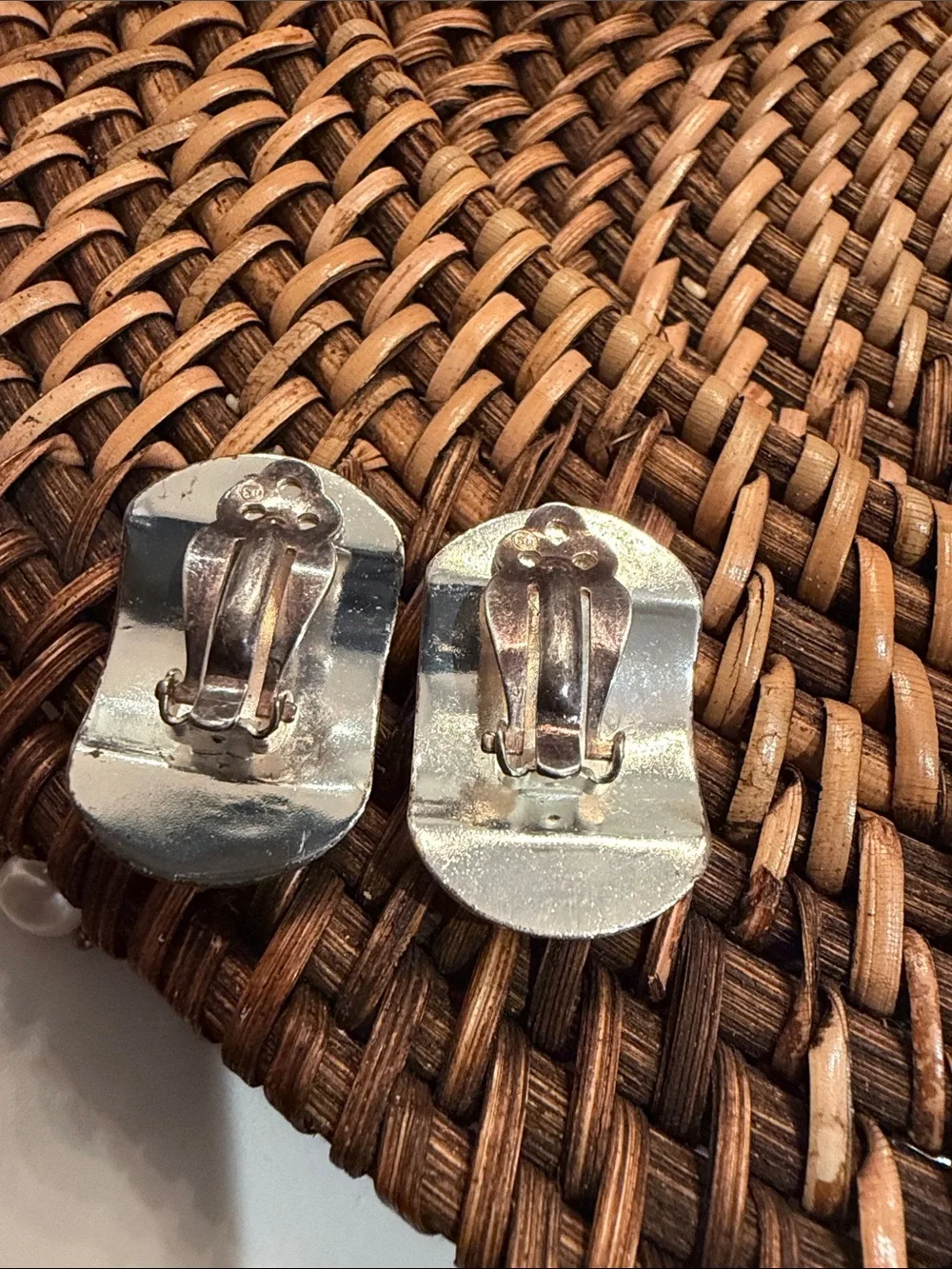 SU 925 Sterling Silver Vintage Hand Chased Filigree Clip On Earrings